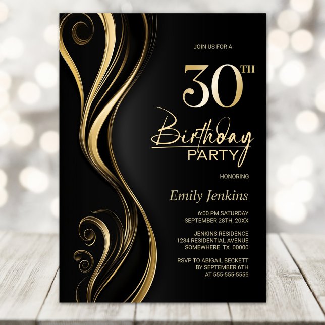 Invitación Moderno Oro Negro 30 Fiesta de cumpleaños (Subido por el creador)