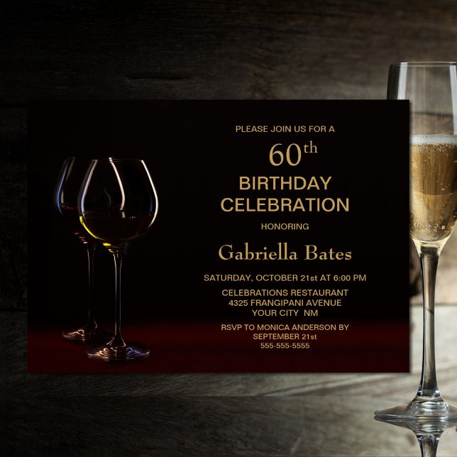 Invitación Moderno Oro Negro 60º Fiesta de Vidrio de Cumpleañ (Subido por el creador)