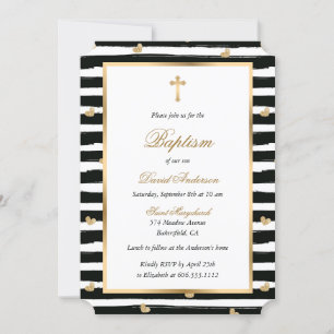 Invitación Moderno Oro Negro Cruza el Bautismo