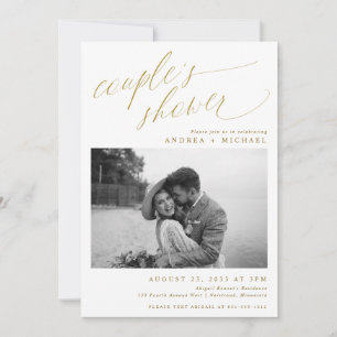 Invitación Moderno oro romántico Foto de la pareja ducha de l