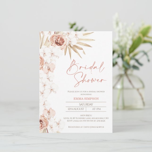 Invitación Moderno Orquídeos Florales Bohemios Ducha Bridal (Anverso de pie)