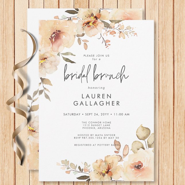 Invitación Moderno otoño Champagne Marco floral Brunch nupcia (Modern Fall Champagne Floral Frame Bridal Brunch Invitation)