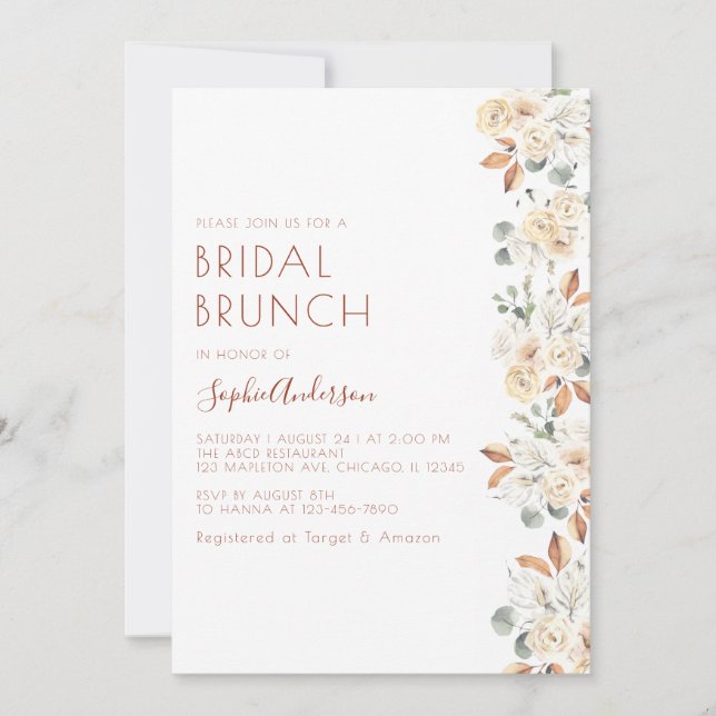 Invitación Moderno otoño Floral Bridal Brunch Bridal Shower (Anverso)