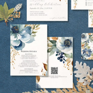 Invitación Moderno otoño floral elegante azul y detalles de m
