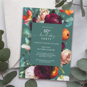 Invitación Moderno otoño floral Verde azulado fiesta de cumpl