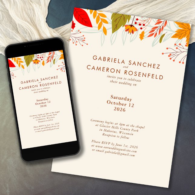 Invitación Moderno otoño florido floral simple Boda de fotogr (Subido por el creador)