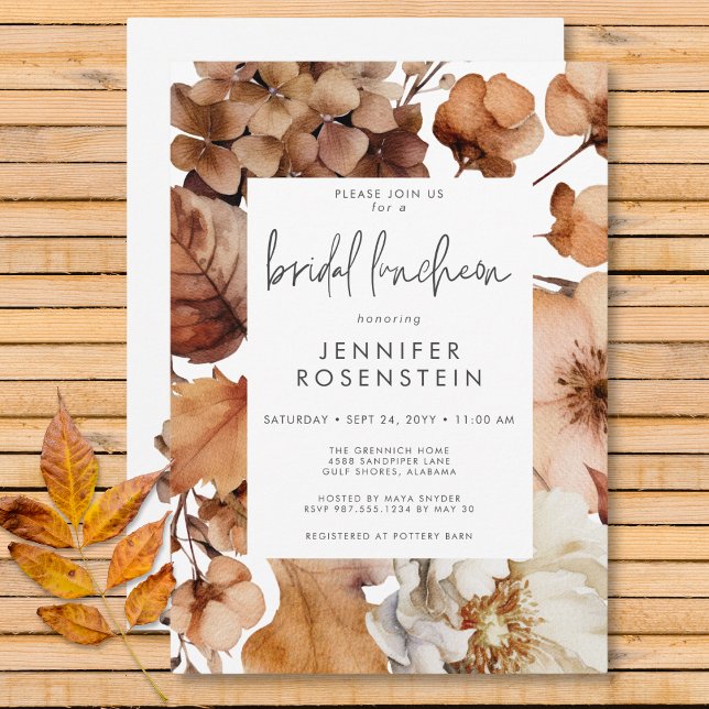 Invitación Moderno otoño marco floral neutro marco de la novi (Modern Fall Neutral Floral Frame Bridal Luncheon Invitation)