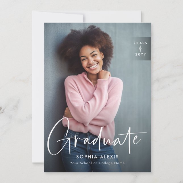 Invitación Moderno overlay blanco 4 Photo Graduation Party (Anverso)