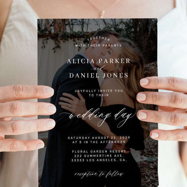Invitación Moderno overlay negro 2 fotos boda (Subido por el creador)