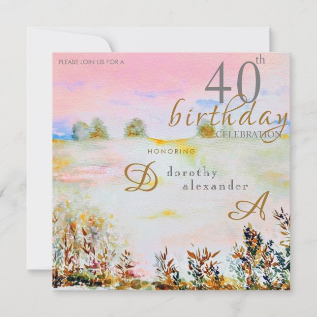 Invitación Moderno paisaje de prados florales cumpleaños (Anverso)