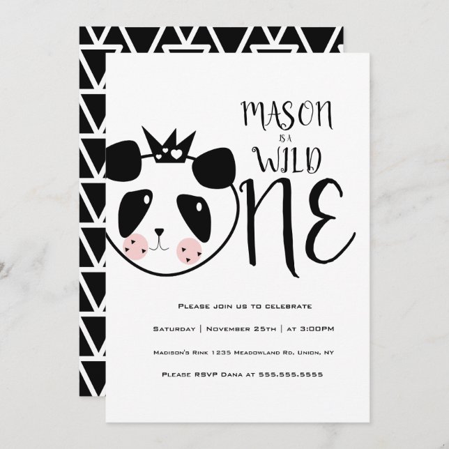 Invitación Moderno Panda Cute Panda Negrita Safari Salvaje Un (Anverso / Reverso)