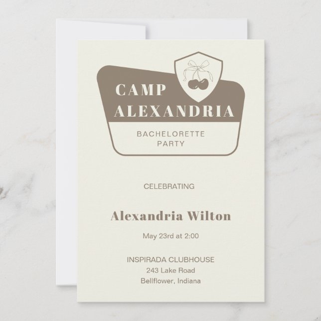 Invitación Moderno Park Camping Bachelorette Party (Anverso)