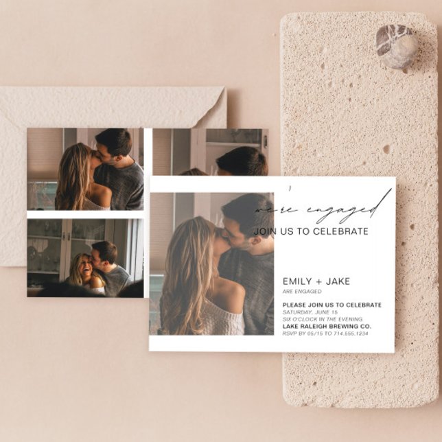 Invitación Moderno partido de compromiso de fotos en blanco y (Easily personalize this engagement party invite with your photos and deets!)