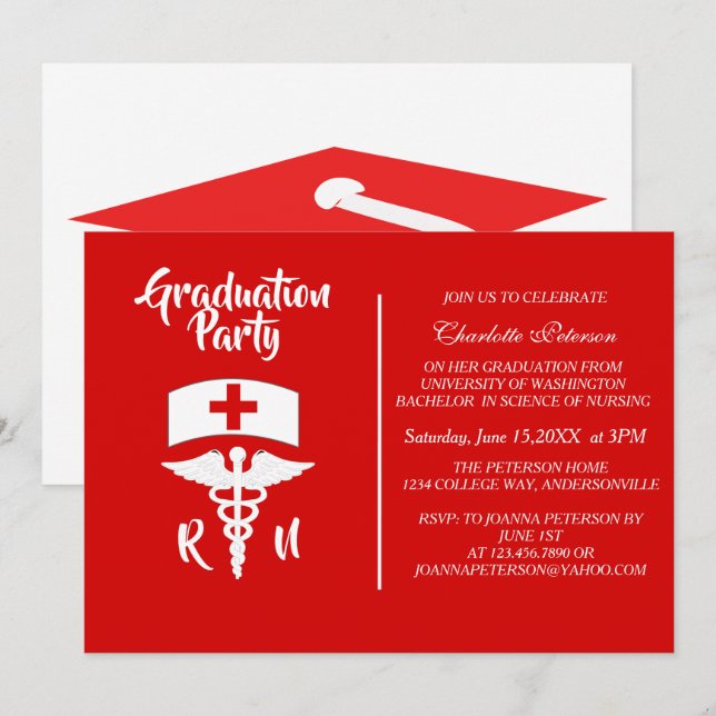 Invitación Moderno Partido de Graduación de Enfermeras Caduci (Anverso / Reverso)