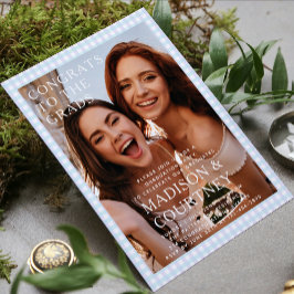 Invitación Moderno Partido de Graduación de Foto de Gingham M