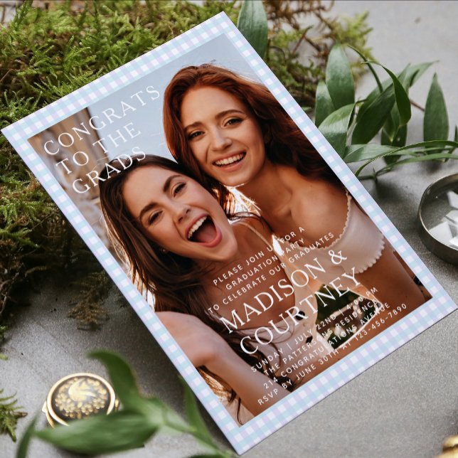 Invitación Moderno Partido de Graduación de Foto de Gingham M (Subido por el creador)