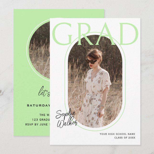 Invitación Moderno Partido de Graduación de Foto de Pastel Li (Anverso / Reverso)