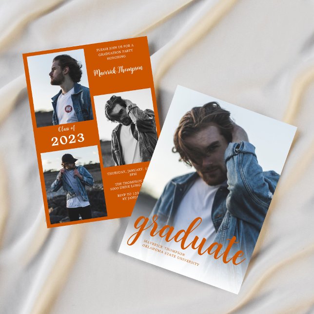 Invitación Moderno Partido de Graduación de Foto Naranja Míni (Subido por el creador)