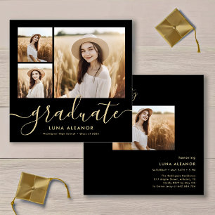 Invitación Moderno partido de graduación de fotos Black and G