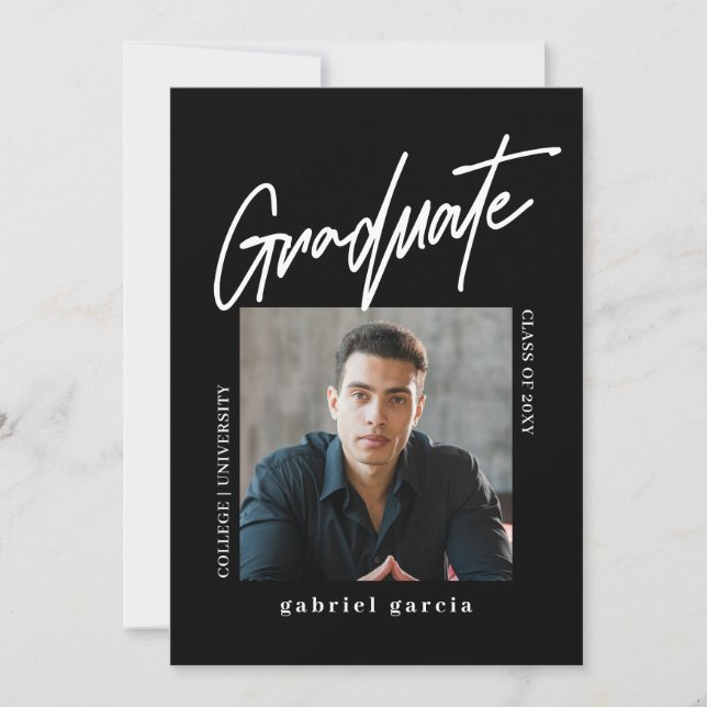 Invitación Moderno partido de graduación de fotos en blanco n (Anverso)