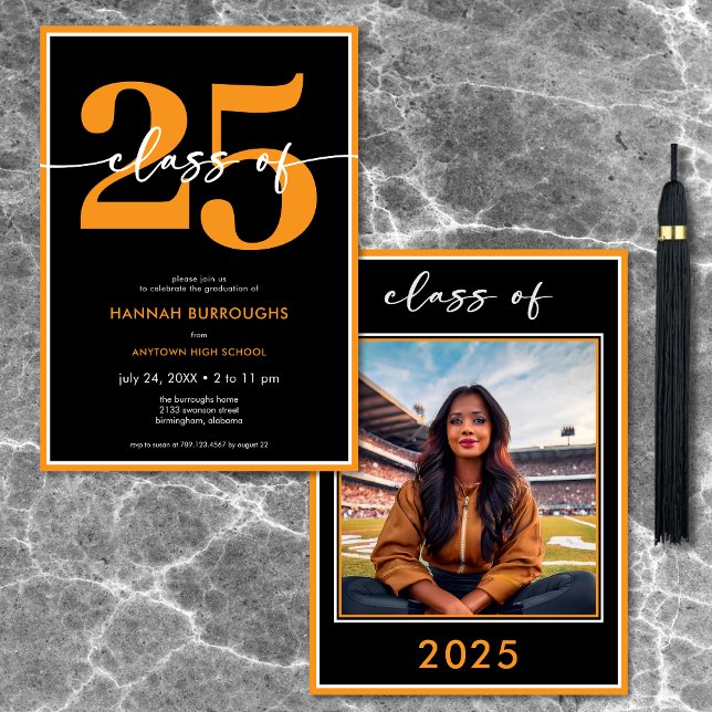 Invitación Moderno Partido de Graduación de Guión Mínimo Nara (Modern Minimal Orange Script Graduation Party Invitation)