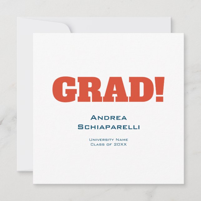 Invitación Moderno Partido de Graduación Simple, Plaza Roja y (Anverso)
