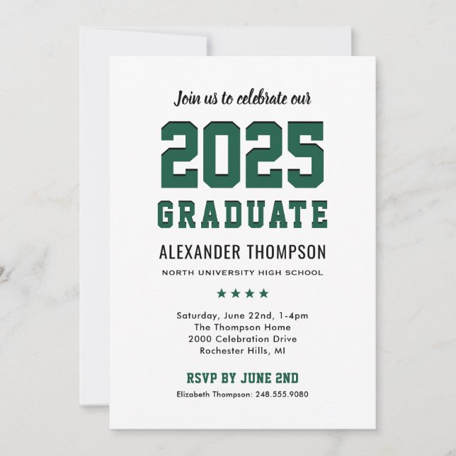 Invitación Moderno Partido de Graduación Verde para Graduados (Anverso)