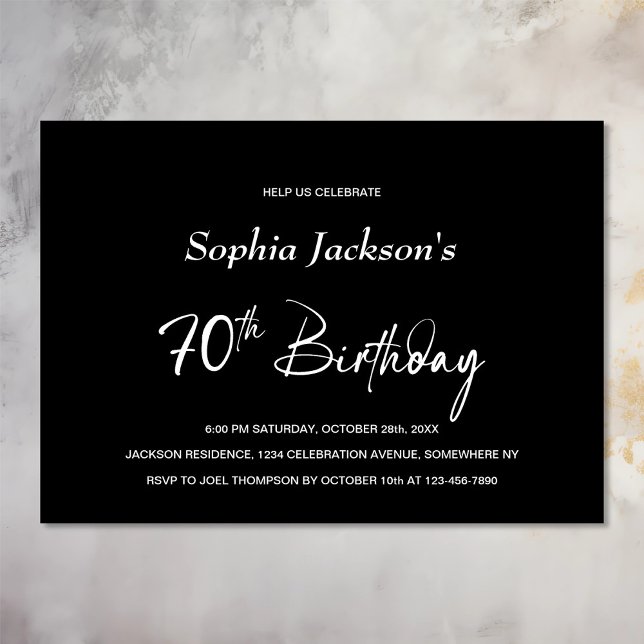 Invitación Moderno partido negro 70 cumpleaños (Subido por el creador)