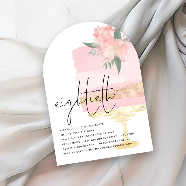 Invitación Moderno pastel de oro rosado de cumpleaños 80º arc (Subido por el creador)