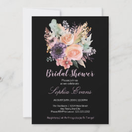 Invitación Moderno Pastel Floral Bouquet Black Bridal Shower