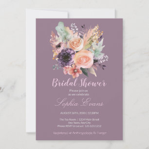 Invitación Moderno Pastel Floral Bouquet Purple Bridal Ducha