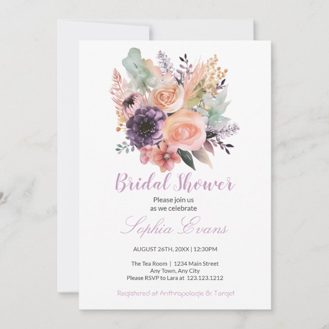 Invitación Moderno Pastel Floral Bouquet White Bridal Shower (Anverso)