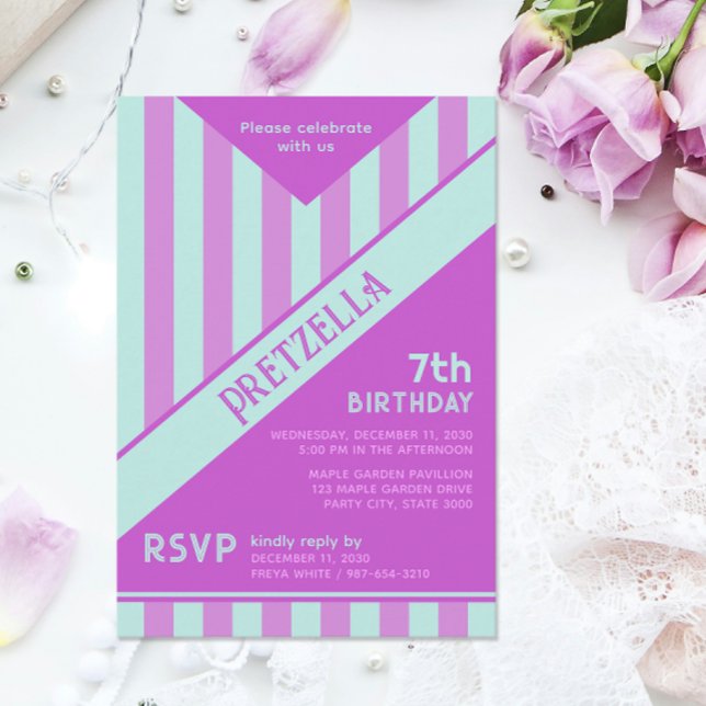 Invitación Moderno Pastel Verde azulado de las franjas rosada (Subido por el creador)