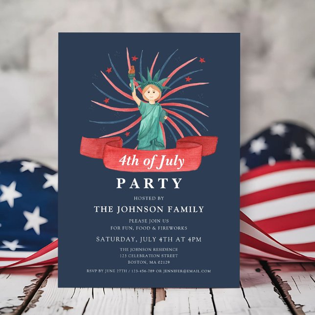 Invitación Moderno patriótico rojo blanco y azul 4 de julio (Modern Patriotic Red White And Blue 4th of July Invitation)