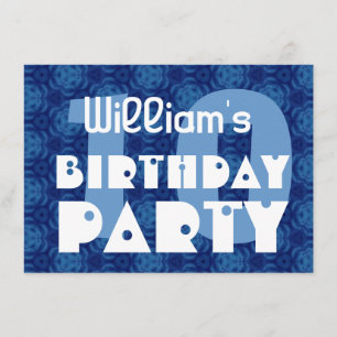 Invitación Moderno patrón azul de fiesta de cumpleaños 10 par
