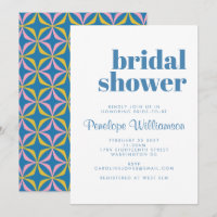 Moderno Patrón Azul Típografía Retro Ducha Bridal