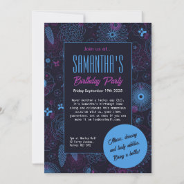 Invitación Moderno patrón floral Minimalista azul y morado