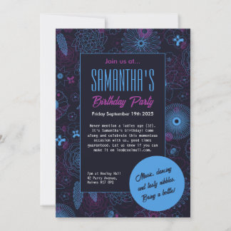 Invitación Moderno patrón floral Minimalista azul y morado