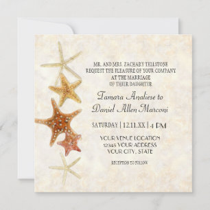 Invitación Moderno patrón griego de clave Starfish Beach Wedd