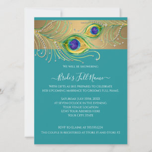 Invitación Moderno Peacock Feathers Faux Jewel Bridal Shower