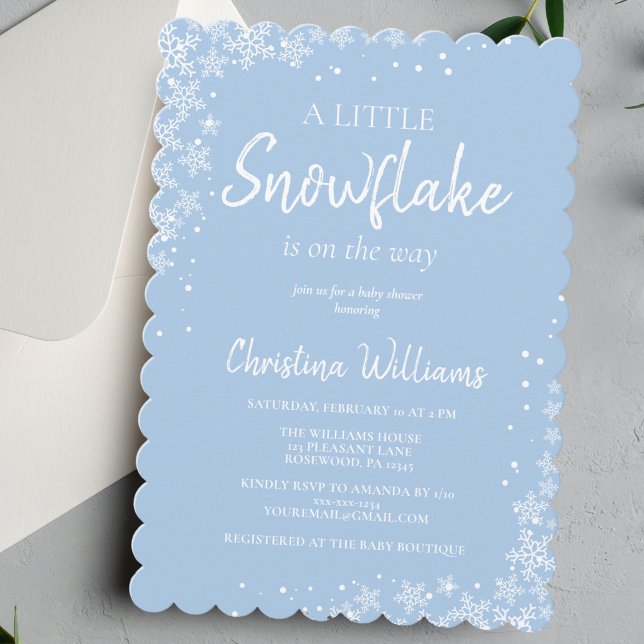 Invitación Moderno pequeño copo de nieve Blue Baby Shower (Subido por el creador)