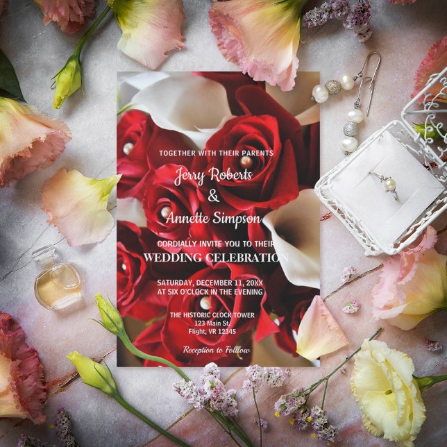 Invitación Moderno Personalizado Boda de Flores Blancas Rojas (Subido por el creador)