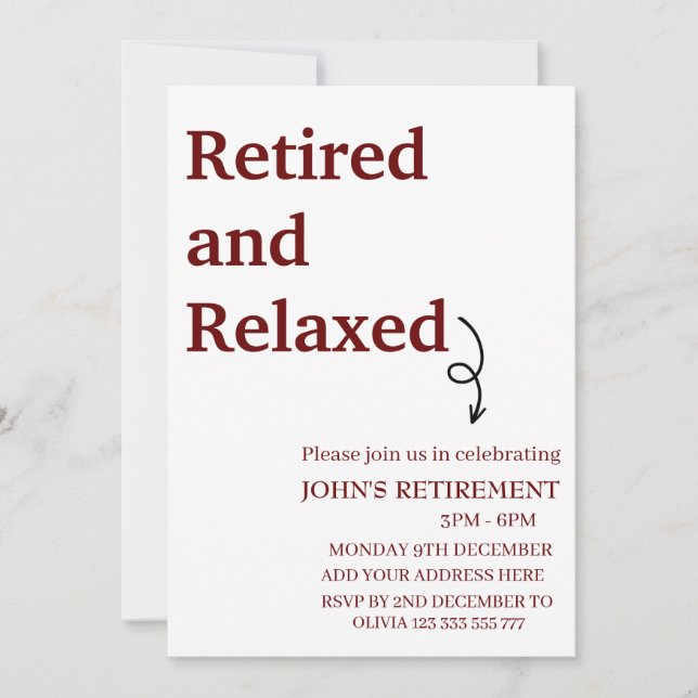 Invitación Moderno Personalizado de Funny Retirado y Relajado (Anverso)