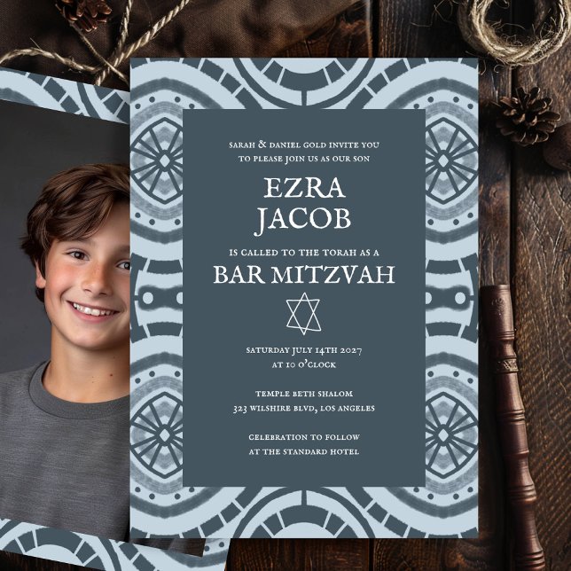 Invitación Moderno Personalizado del Patrón Boho Foto Bar Bat (Modern Boho Pattern Custom Photo B'nai Bat Bar Mitzvah Invitation
)