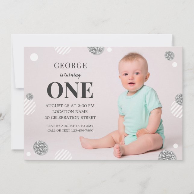 Invitación Moderno Personalizado lindo foto bebé primer cumpl (Anverso)