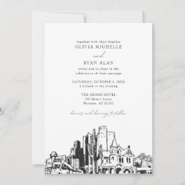 Invitación Moderno Phoenix Skyline Boda blanco y negro