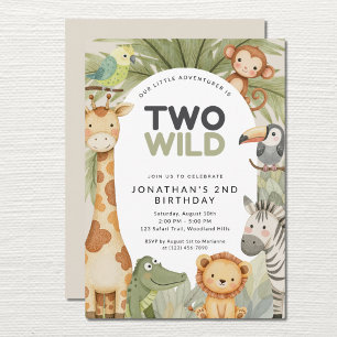 Invitación Moderno Preppy Dos Animales Salvajes Safari Cumple
