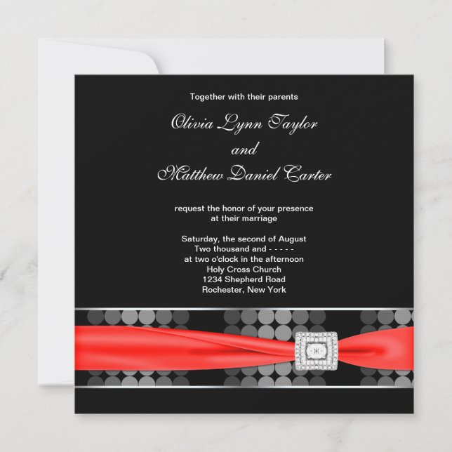 Invitación Moderno Punto Blanco Negro Blanco Rojo Clásico Bod (Anverso)