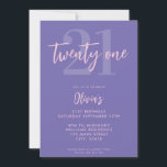 Invitación Moderno Purple Elegant 21º cumpleaños<br><div class="desc">Una invitación moderna de 21 años con una tipografía caligráfica elegante y un diseño minimalista de color púrpura.</div>
