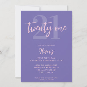 Invitación Moderno Purple Elegant 21º cumpleaños
